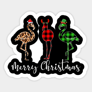 Merry Christmas Leopard Red Green Plaid Flamingo Sticker